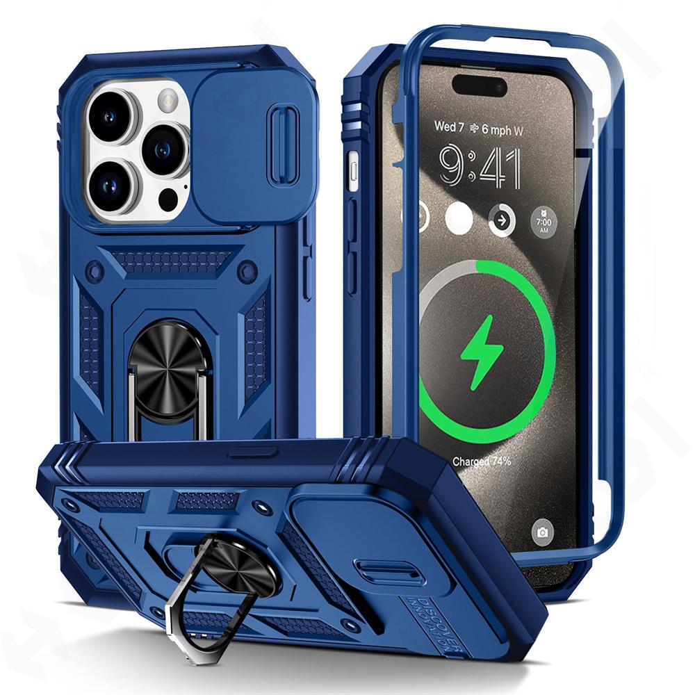 Custodia per iPhone 15 14 13 12 11 Pro XS Max XR 8 7 Plus fotocamera scorrevole grado militare protezione armatura rotazione di 360 gradi armatura copertura