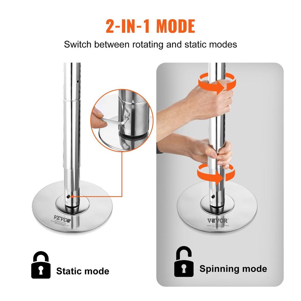 Professional Dancing Pole, Spinning Static Dancing Pole Kit, Portable Removable Pole, 45mm Heavy-Duty Stainless Steel Pole, Height Adjustable Fitness