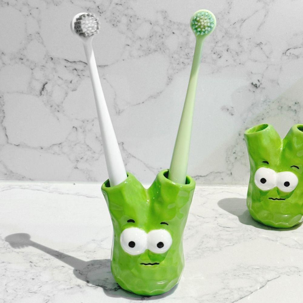 Creative Ceramic Toothbrush Holder Scallion Shape Makeup Brush Shelf  Home Decor
