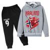 Boys Haaland Cartoon Football Tracksuit 2 Piece Hoodie and Jogger Pants Set Kids Graphic Print Sport Outfit
