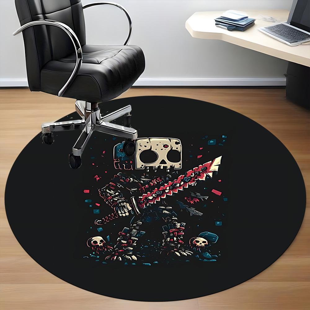 1pc Skull Warrior Office Round Area Rug, Under Office Chairs Bedroom Living Room Home Decor, Room Deco