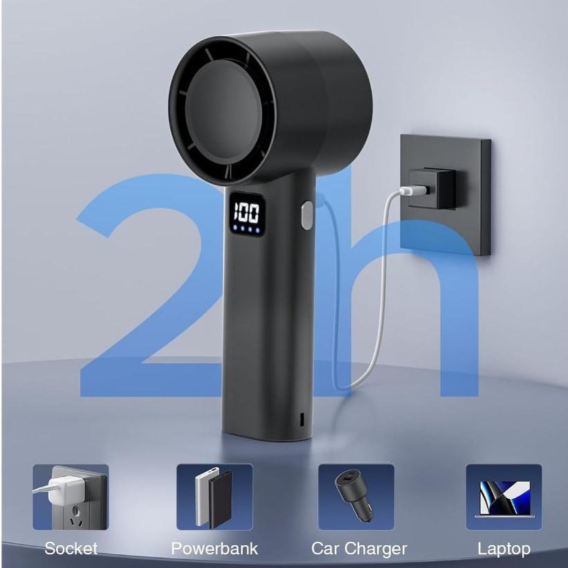 3000mAh Portable Handheld Fan Strong Winds Turbo Fan Rechargeable Digital Display Mini Cooling Fan 157 * 59mm