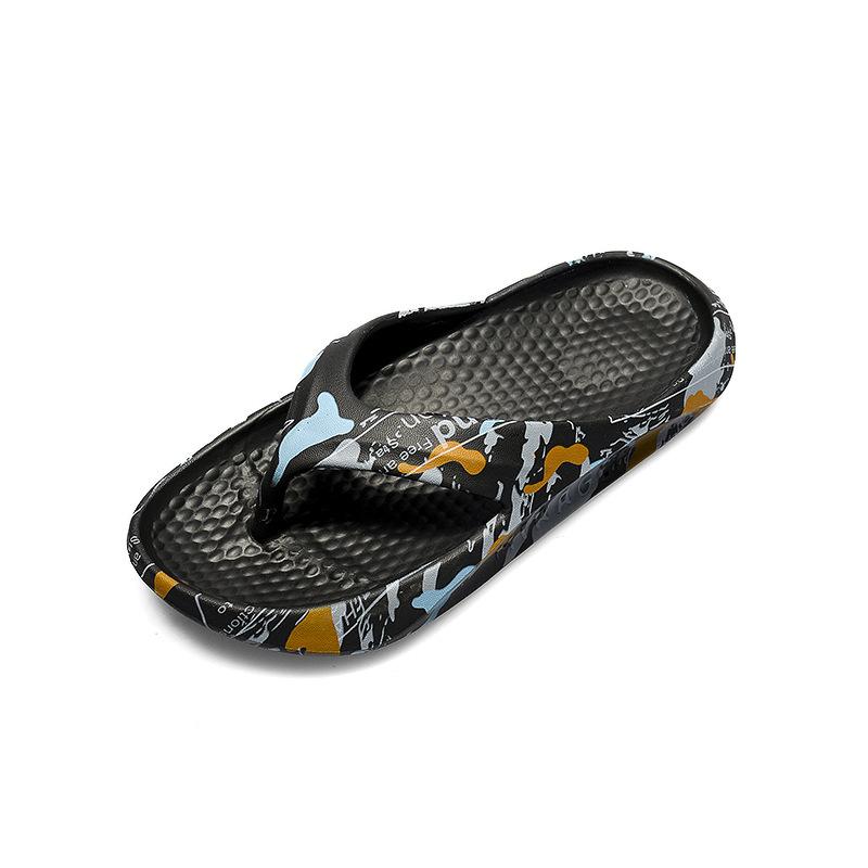 

Летние новые мужские шлепанцы с модным принтом, толстые, мягкие, для ванной комнаты, модные, повседневные, для отдыха на открытом воздухе, пляжные сандалии для пар 35-36 чёрный
