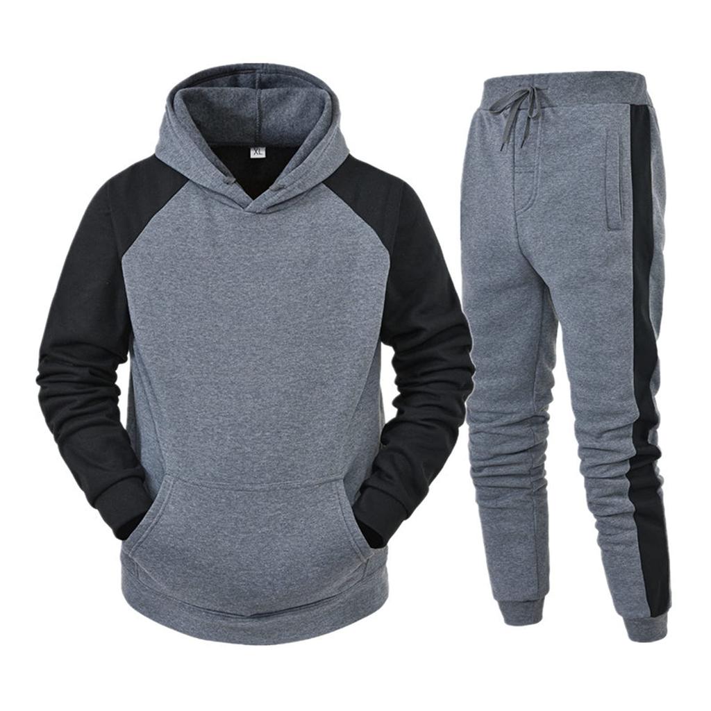 Mens Hooded Sports Tracksuit Unisex Two-Piece Running Outfits Long Sleeve Pullover Hoodies Sweatshirt+Sweatpants Set