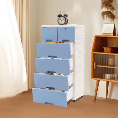 6pcs Drawers PP Rectangle Storage Cabinet Home Furniture with 4 Bottom Wheels,Two Small Drawers with Locks Simple Elegant Design