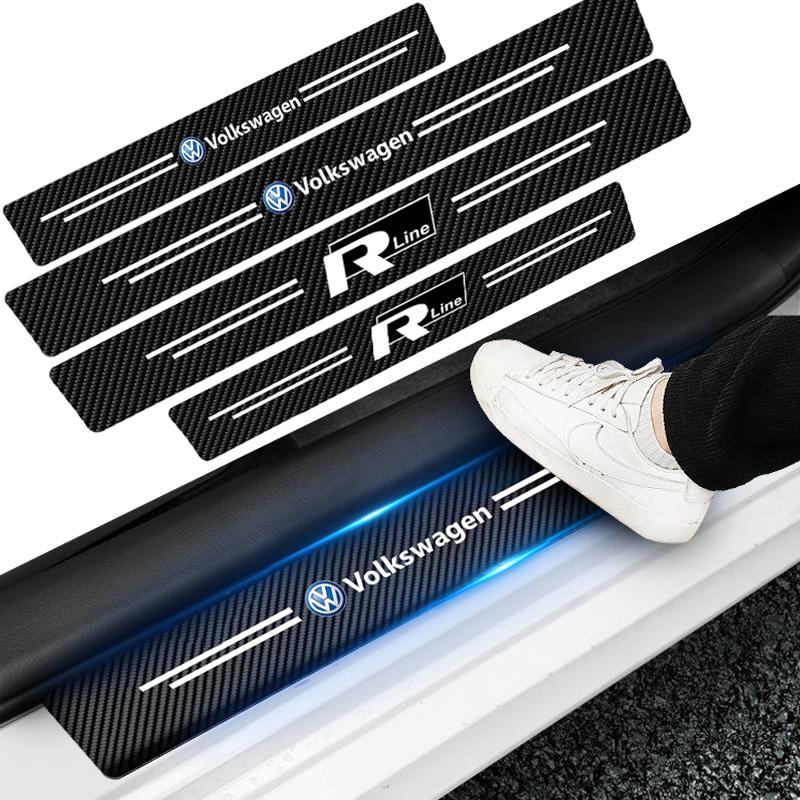 FD01-4PCS Car Door Sill Protector Stickers Accessories For Volkswagen Polo Sharan Golf Scirocco Touran Touareg Jetta Tcross Tiguan B6