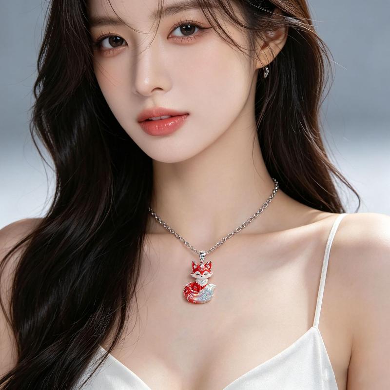 Nine Tailed Fox Enamel Pendant Necklace 1Pcs Exquisite Cartoon Animal Design Fashion Jewelry for Graduation Gift for Girls