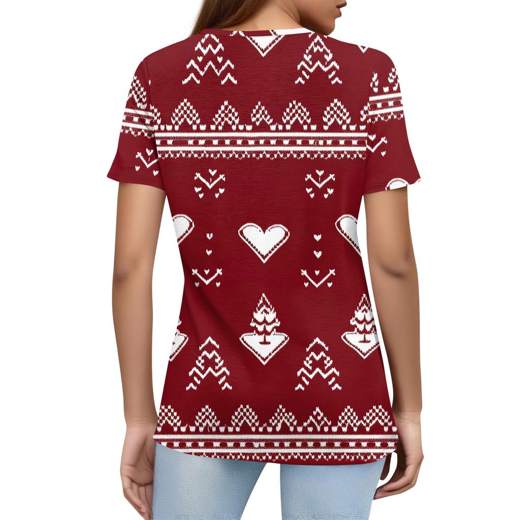 Damen T-Shirt Weihnachtsdruck Knopf Kurzarm Täglich Wochenende Mode Basic V-Ausschnitt Reguläres Oberteil