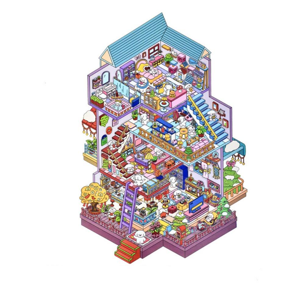 Multi-functional 2.5D Landscape Sticker Paper Plus Size Cabin Scene Game Stickers  Girls Style A