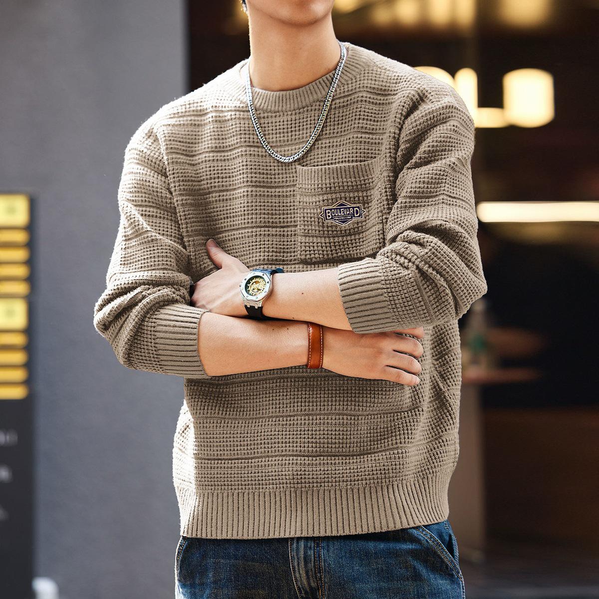 High-End Retro Heavyweight Crew Neck Sweater for Men - 2025 Autumn/Winter Collection - Relaxed Fit, Loose Knitwear L (100-120 jin)