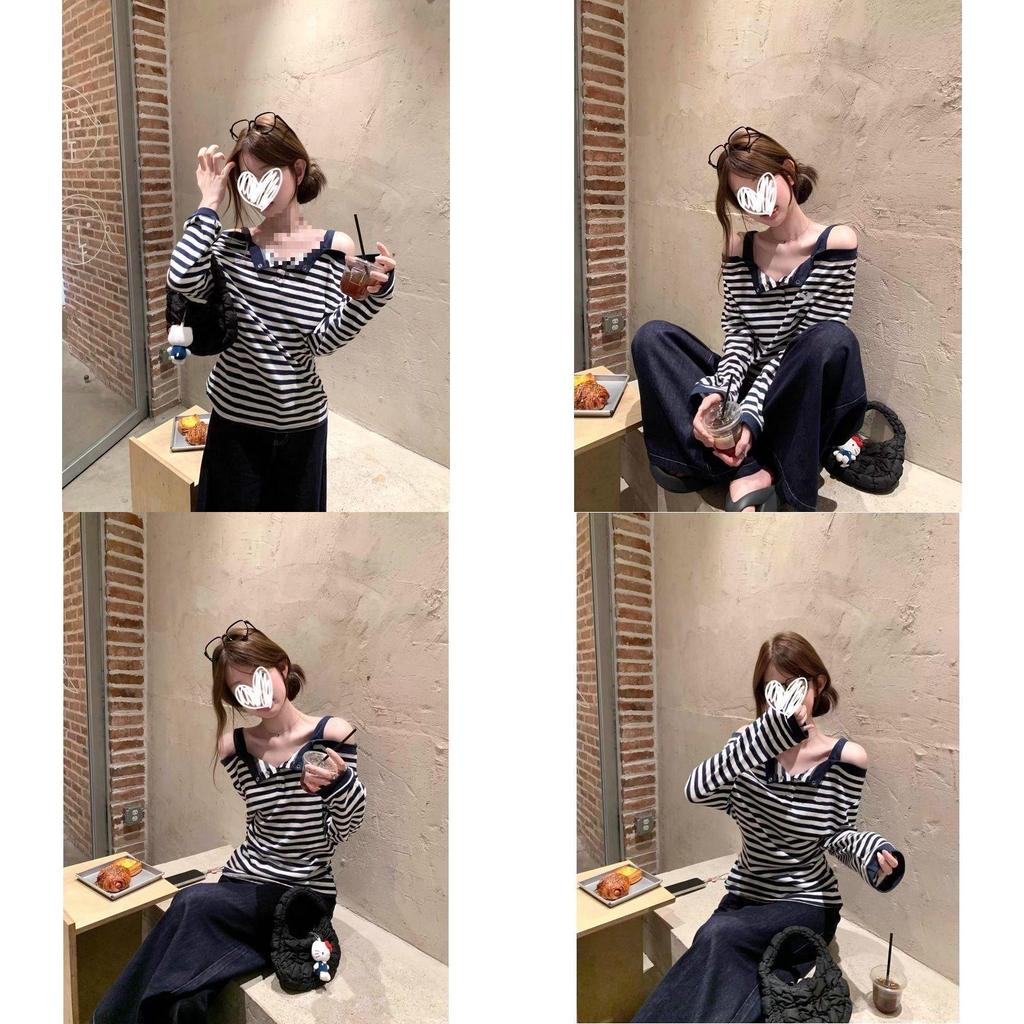 Spring 2025 Korean Style Striped T Shirt With Embroidered Details For Casual Wear