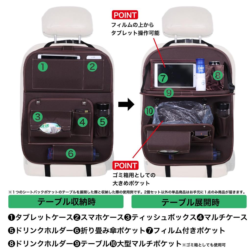 CLEAN HOUSE Car Seatback Pocket with Table, Black, Rear Seat Storage/Trash Can