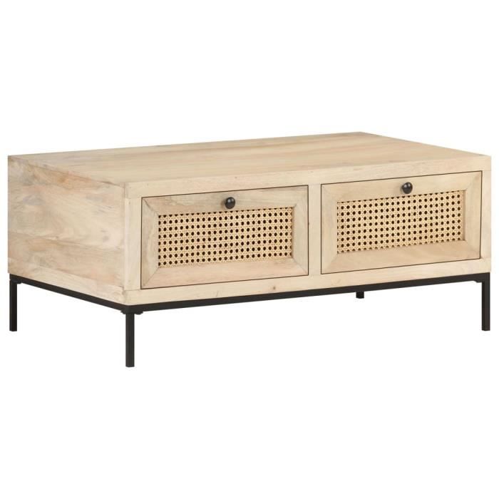 VidaXL Table basse 90x50x37 cm Bois de manguier et canne naturelle