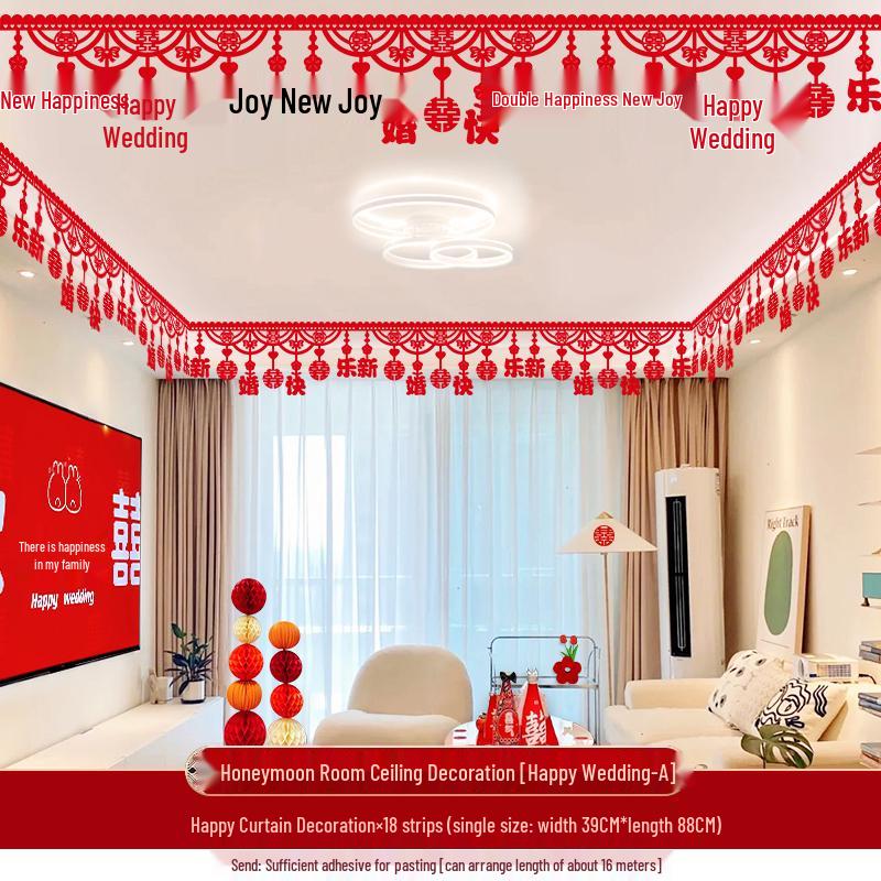 Double Happiness Ceiling Decorations for Wedding Bedroom