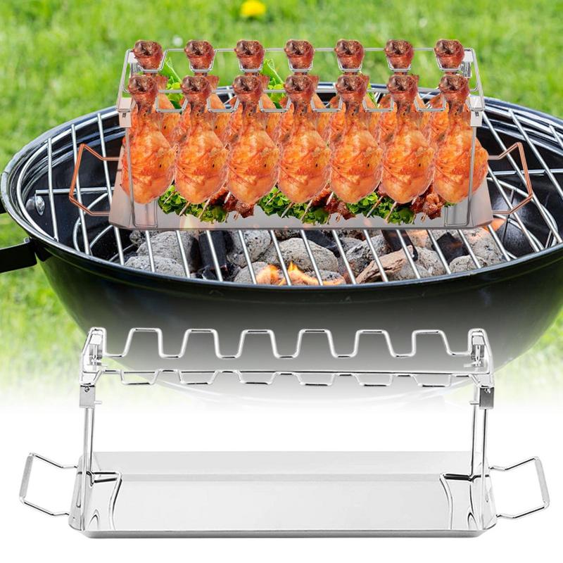 Chicken Leg Rack For Grill Grill Chicken Leg Rack Stainless Steel Non Stick Foldable BBQ Tools For Barbecue Backyard Cooking
