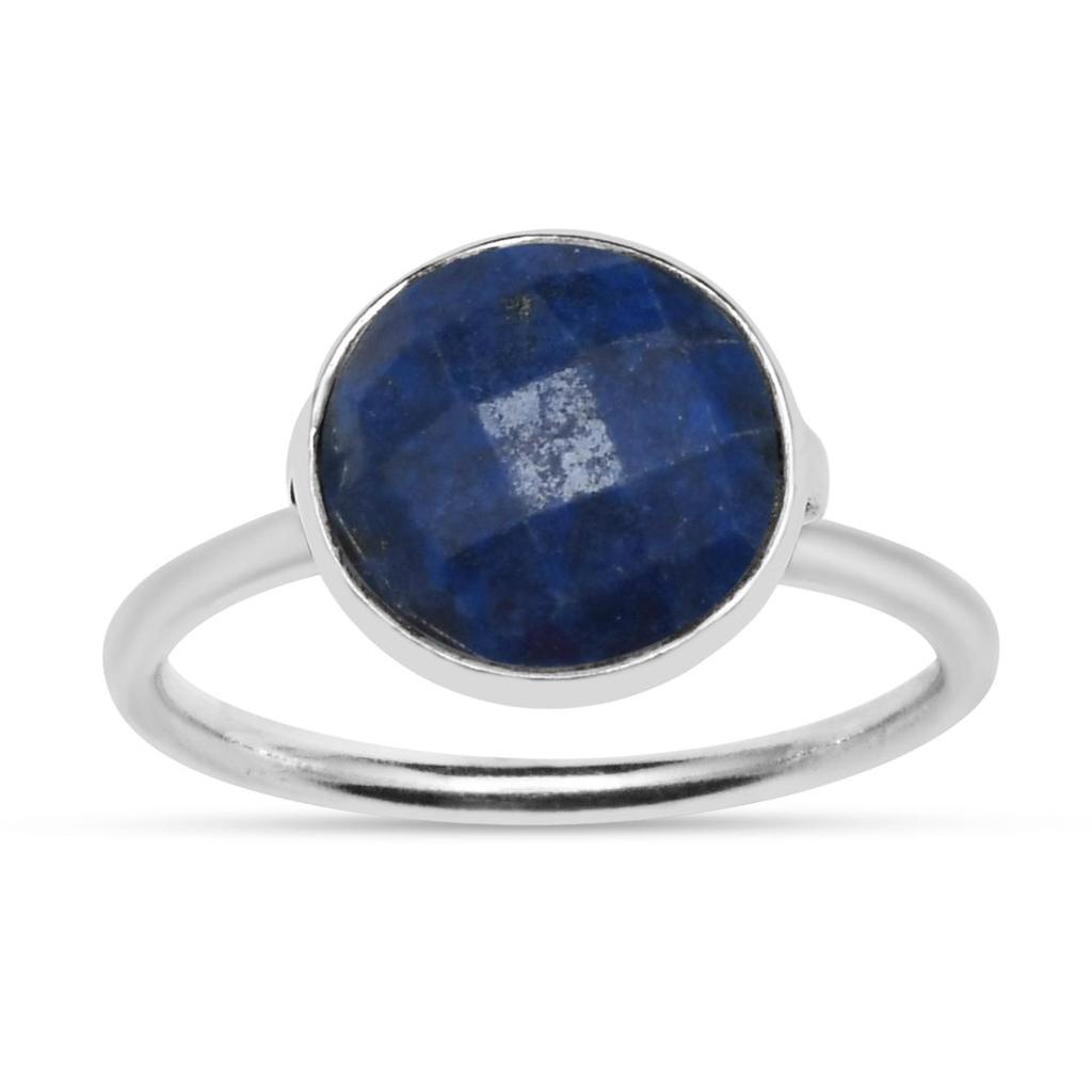 Natural Lapis Lazuli Gemstone Ring, 925 Sterling Silver, Solitaire Ring, Round Gemstone, Handmade Ring Jewelry, Gift for Easter, Ring Size - 5