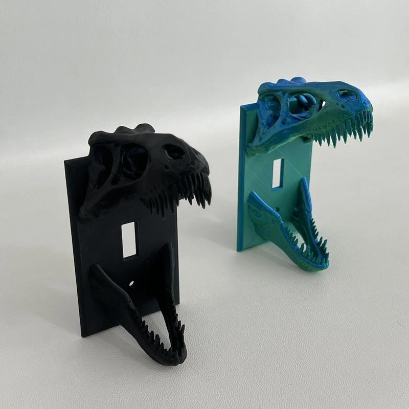 3D Kryt vypínače s dinosauří lebkou a ostrými zuby, Snadno instalovatelný dekorativní panel do dětského pokoje, Akcent do ložnice s hororovým motivem