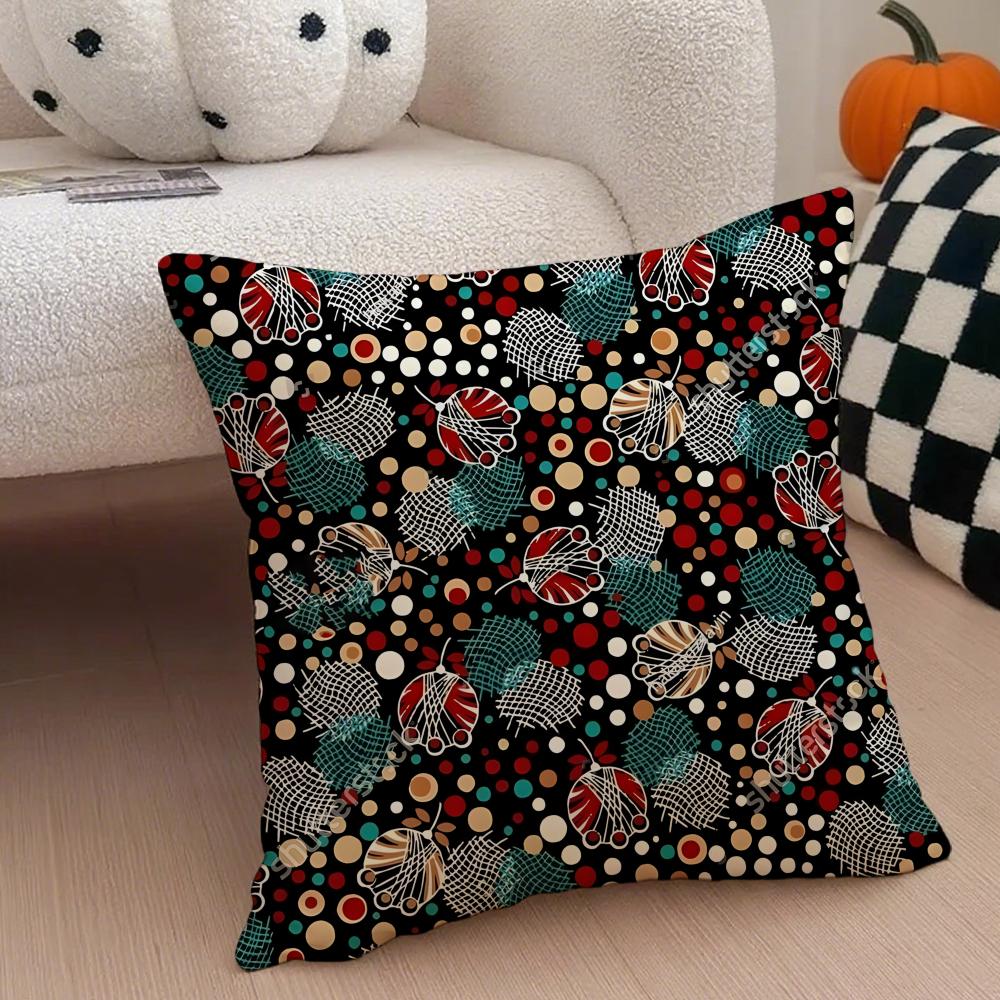 Retro Polka Dot Floral Pillow Retro Style Cushion Cover Throw Pillow Cover Hidden Button Durable Polyester Chair Cushion