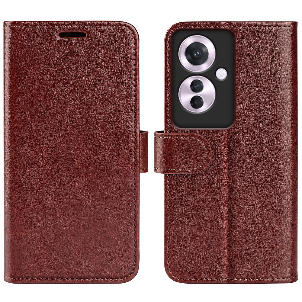 

For Oppo Reno11 F 5G Case Flip Stand Leather Phone Cover Crazy Horse Texture Brown