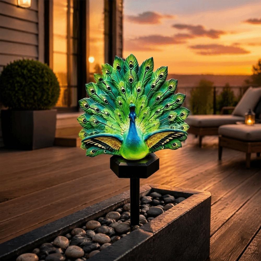 Waterproof Solar Garden Lights Energy Saving Solar LED Peacock Figurine Light Patio