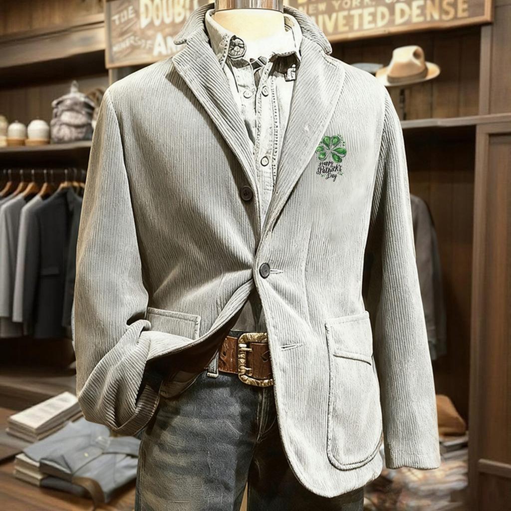 Men's Printed Corduroy Pocket Suit Jacket Cardigan Men's Casual Suit