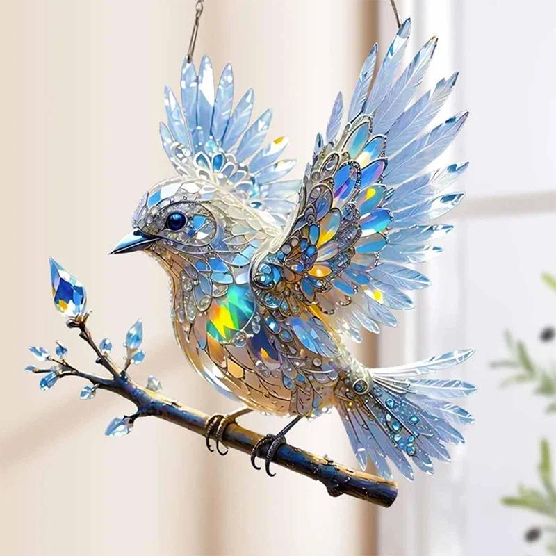 1PCS Colorful Acrylic Bird Hangings Pendant Home Decoration Pendant Beautiful Living Room Courtyard Ornaments Decoration Gifts