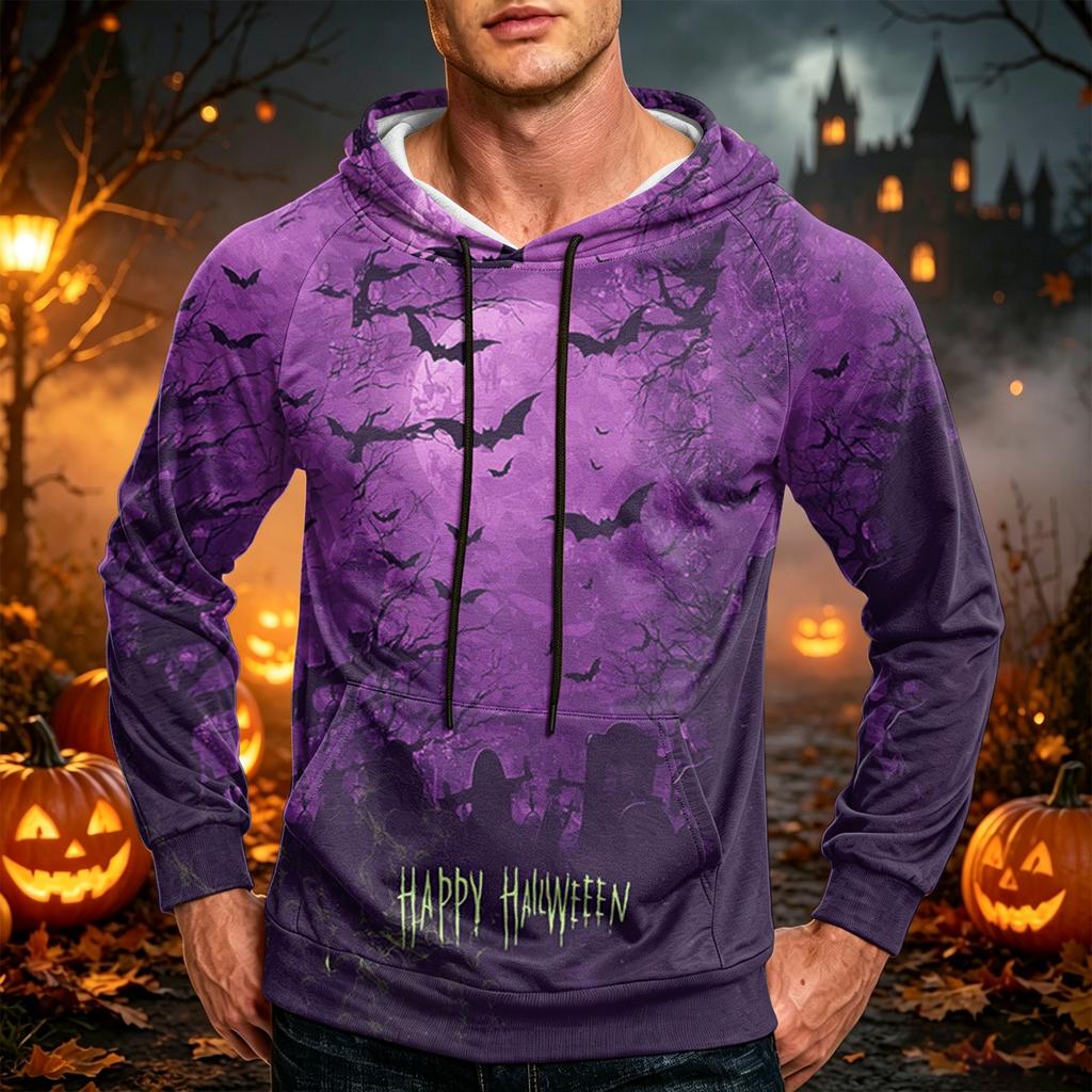 Men's Casual Loose Fit Printed Hoodie with Kangaroo Pocket and Drawstring for Everyday Wear