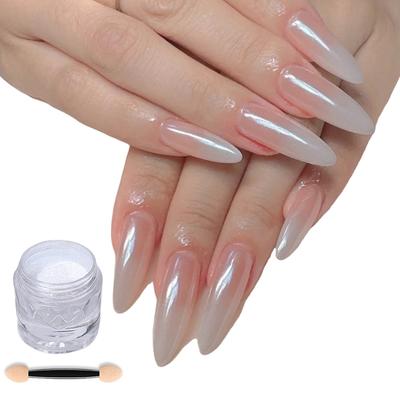 White Chrome Nail Powder Shimmered Chrome Pigment Powder Mirrored Effect Nails Art Powder for Manicures Decorations