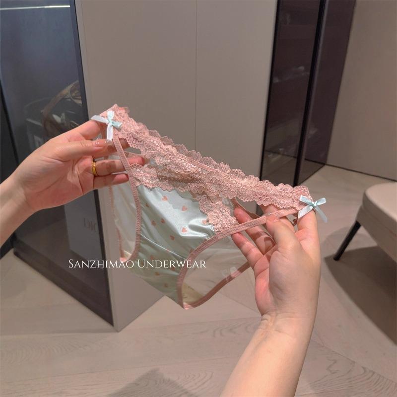 Lady Summer Sexy Leopard Grain Cross Pure Want Hollow Satin High Slit Low Waist Triangle Briefs