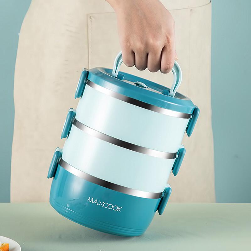 Maxcook 3-Layer Round Stainless Steel Lunch Box