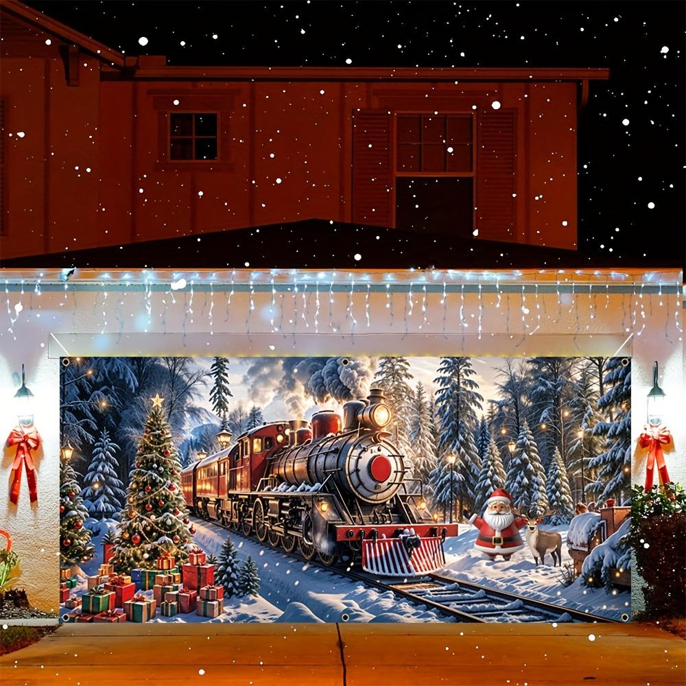 Durable polyester fiber Christmas garage banner - Snow train and tree design  suitable for winter and home decoration