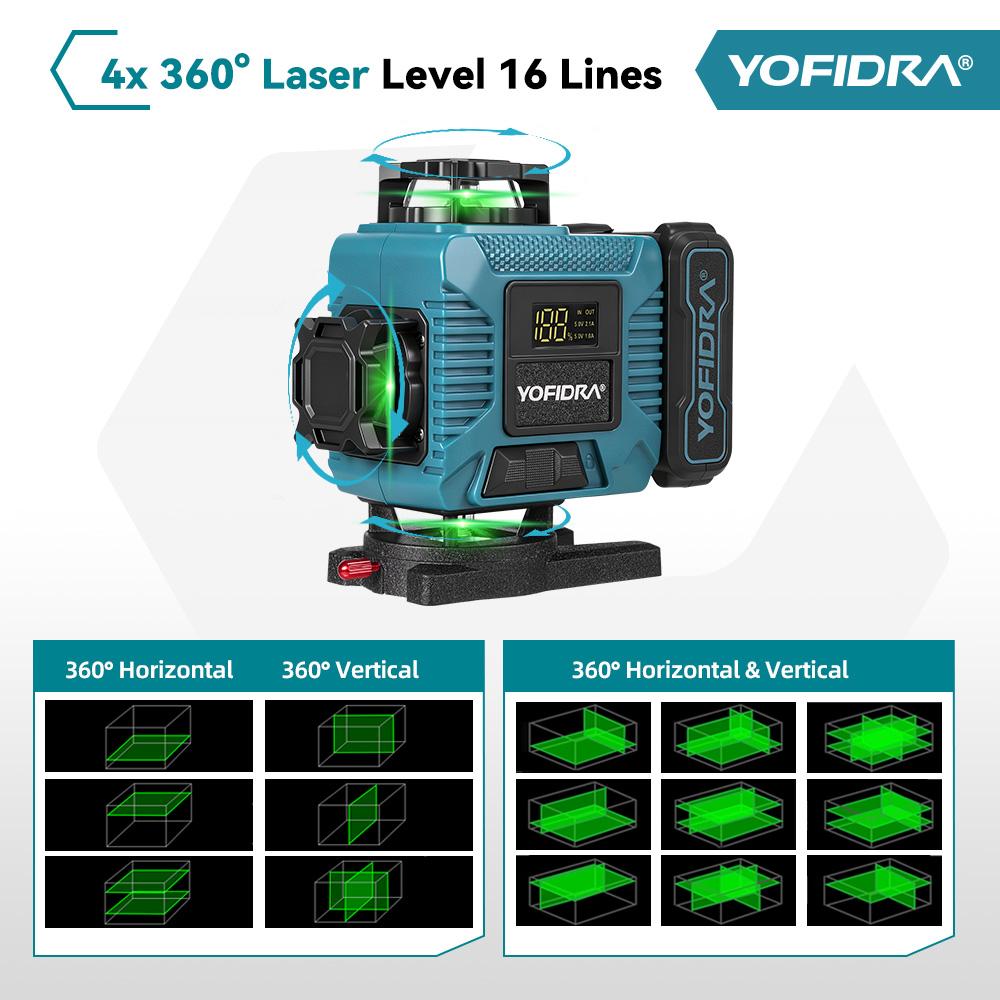 Yofidra 4D Professional Laser Level 16 Lines Horizontal And Vertical With APP Remote Control 360°Self-leveling Laser Levels