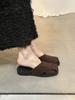 Retro suede square head half slippers women's outer wear spring and summer 2025 new French niche one-pedal sandals