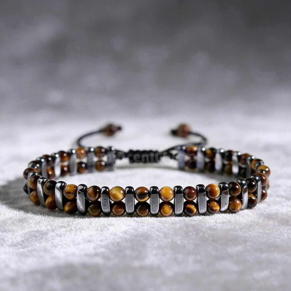 Retro Tiger Eye Stone Bracelet Adjustable Double Row Woven Bracelet Jewelry