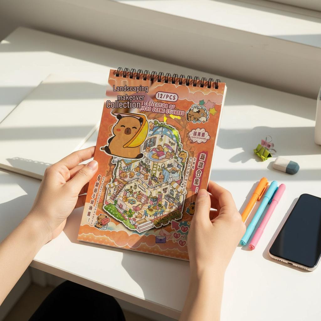 3D Cartoon Cottage Miniature Landscaping Sticker Book: DIY Scene Decoration Washi Stickers