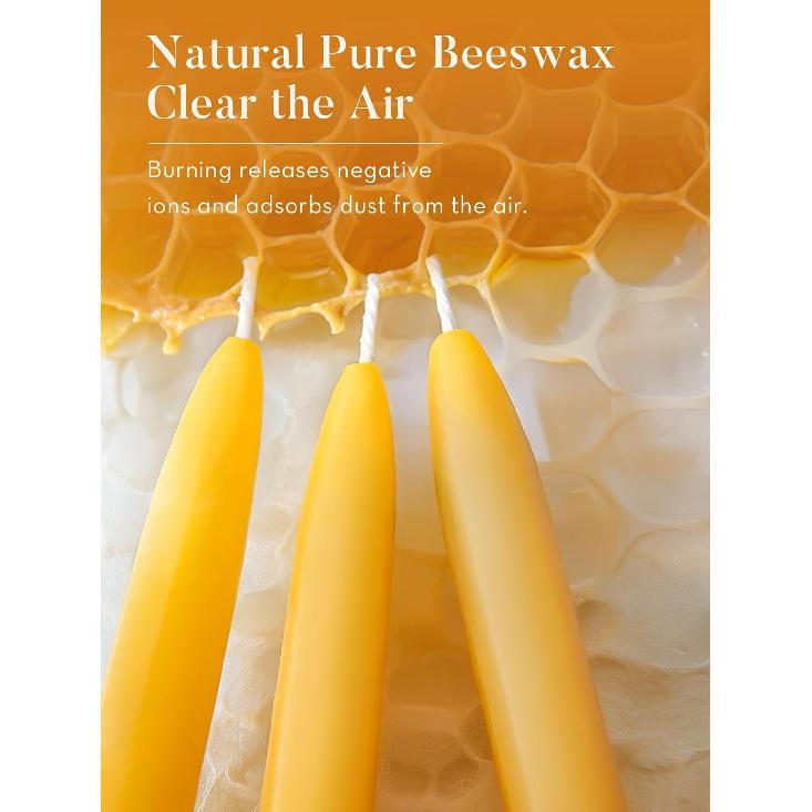 6 Pack Beeswax Taper Candles, 8 Inch Natural Beeswax Candles Unscented and Smokeless, 8 Hours Long Burning Yellow Candle Sticks for Dinner, Wedding,