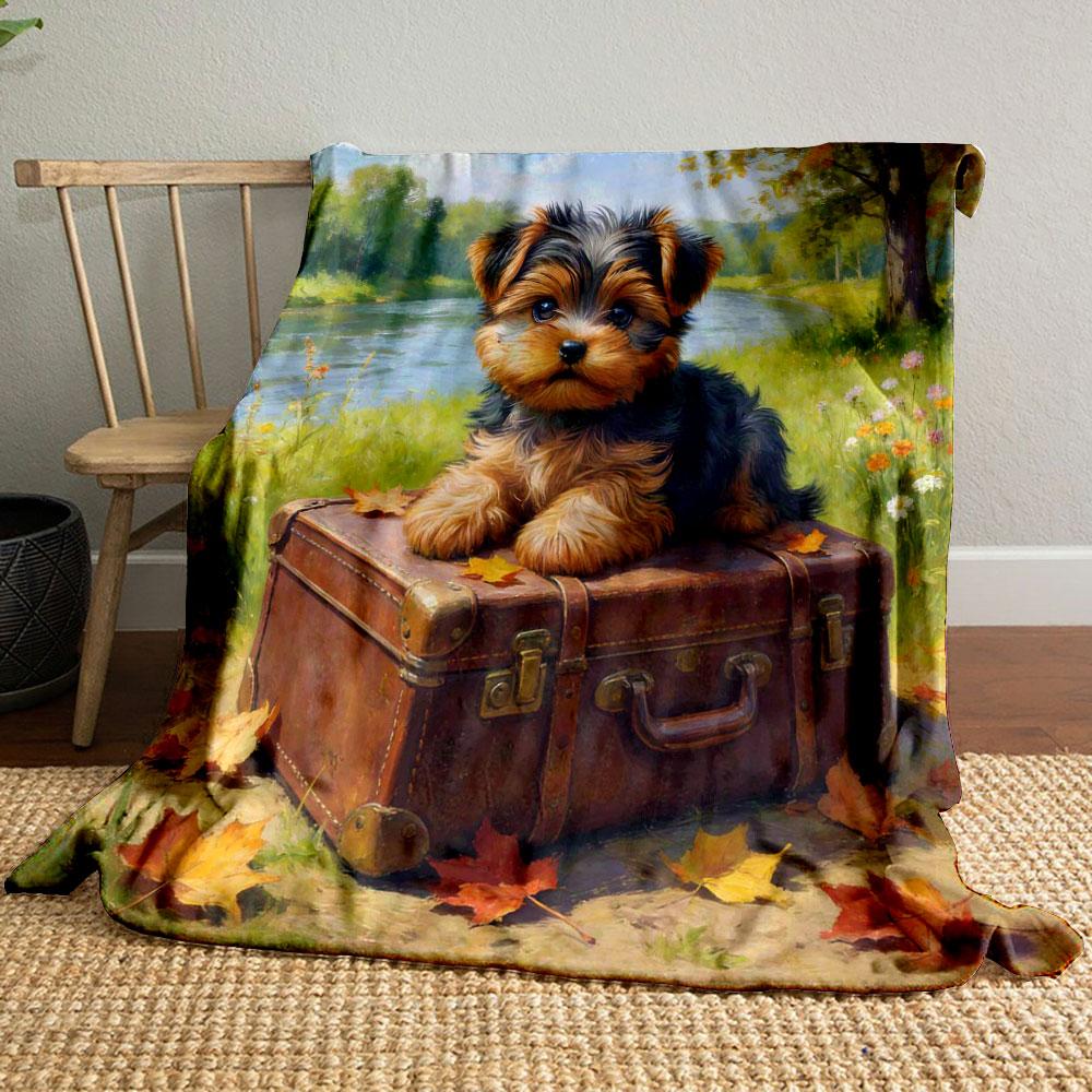 Yorkshire Terrier Meadows Printed Blanket Suitable for All Seasons Cozy Warm Soft Lightweight Bed Sofa Blanket for Daughter Wife