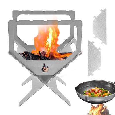 Portable Folding Wood Burning Camping Stove With Grill Mini Backpacking Campfire For Outdoor Cooking Picnic Bbq