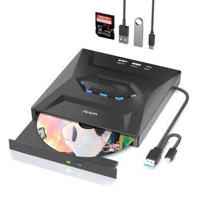 Alxum Ultra High Speed ​​Externí USB A Přenosný vybavený slotem SD USB DVD 8x Speed ​​CD 24x Speed ​​PC CD mechanika Externí kompatibilní s CD/DVD mechanikou,