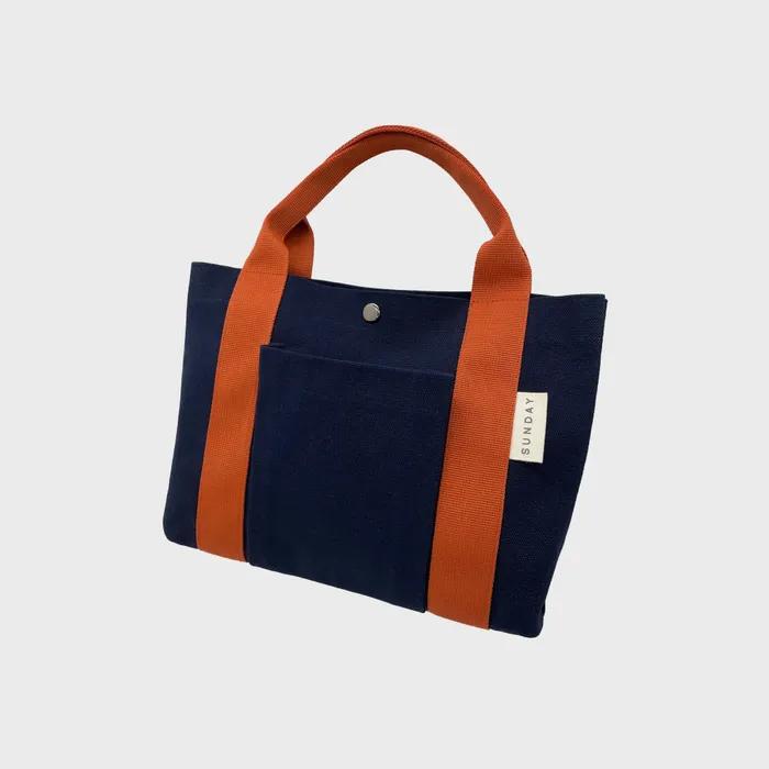 Safe Sunday Pocket Tote Bag (Navy/Dark Orange)