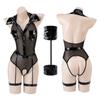 Black Policewoman Cosplay Costumes Sexy Leather Bodysuit Police Uniform Women Officer Roleplay Jumpsuit Lingerie