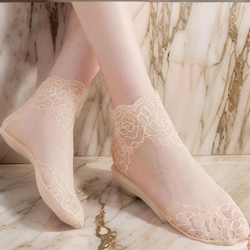 Women's Mesh See-Through Lace Rose Socks