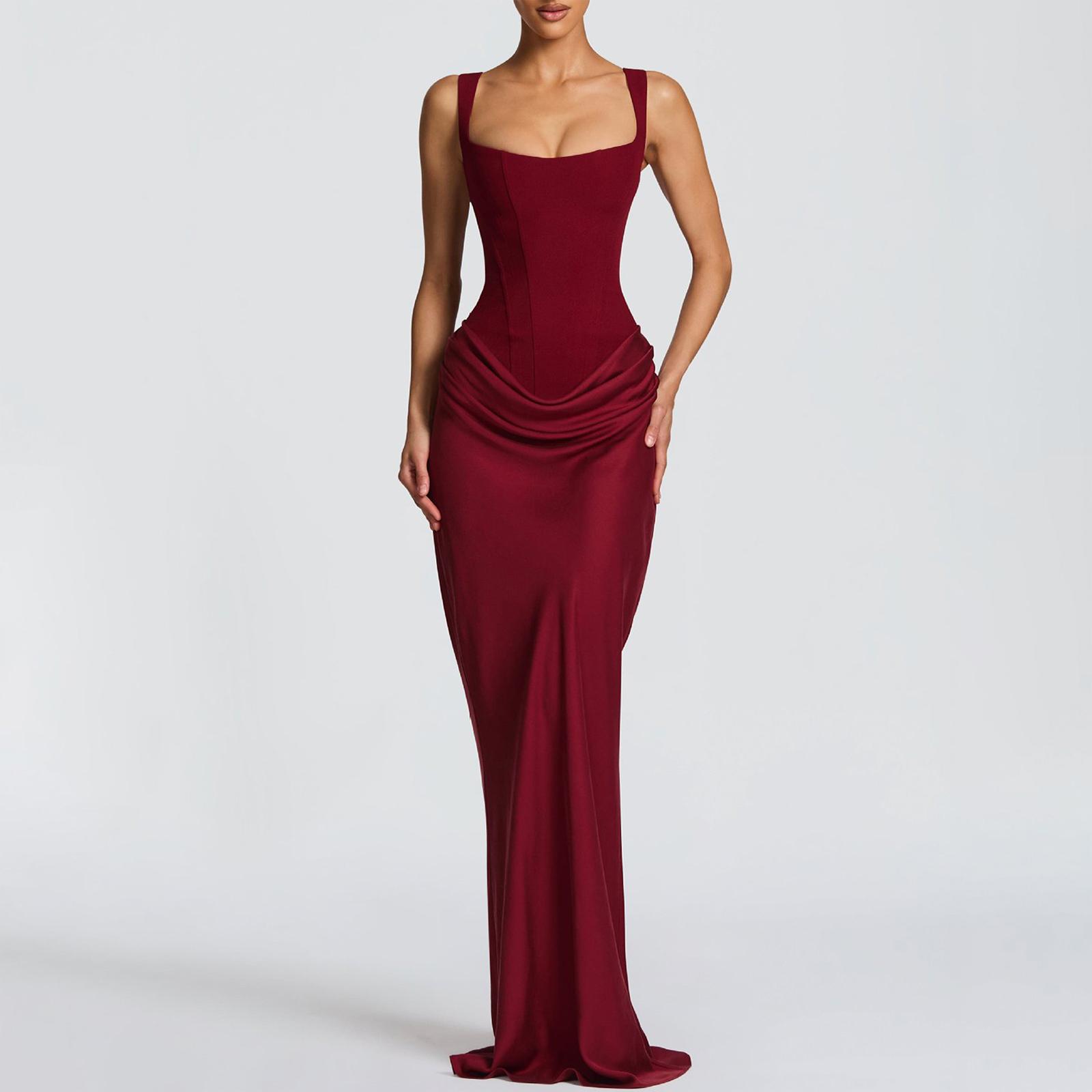 Женский Повседневный Приталенный Платье-Комбинация с Бретелями «Рыбья Кость», Обтягивающее Бедра, Длинная Юбка L винный