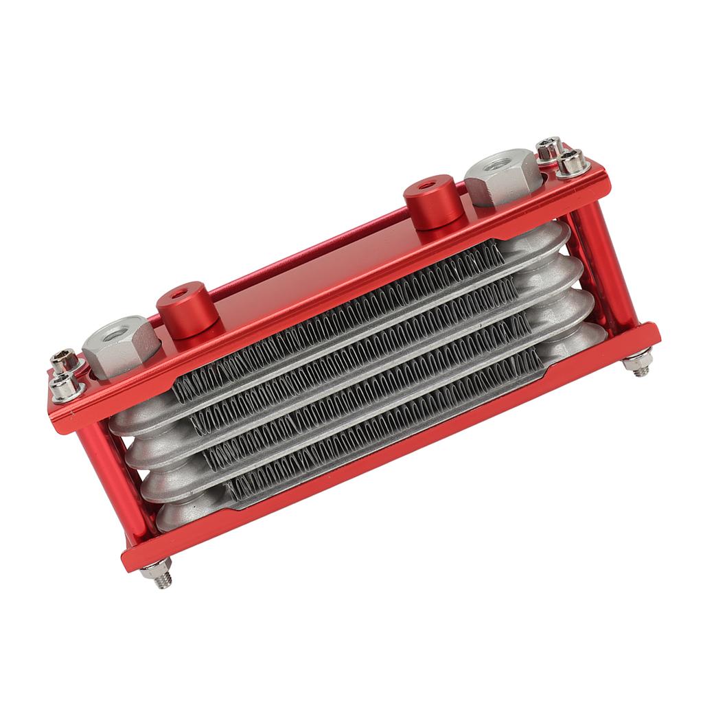 17PCS Motorcycle Oil Cooler Radiator Set Aluminum 4 Row Engine Oil Cooling Kit Replacement for Monkey 125cc‑140cc Red
