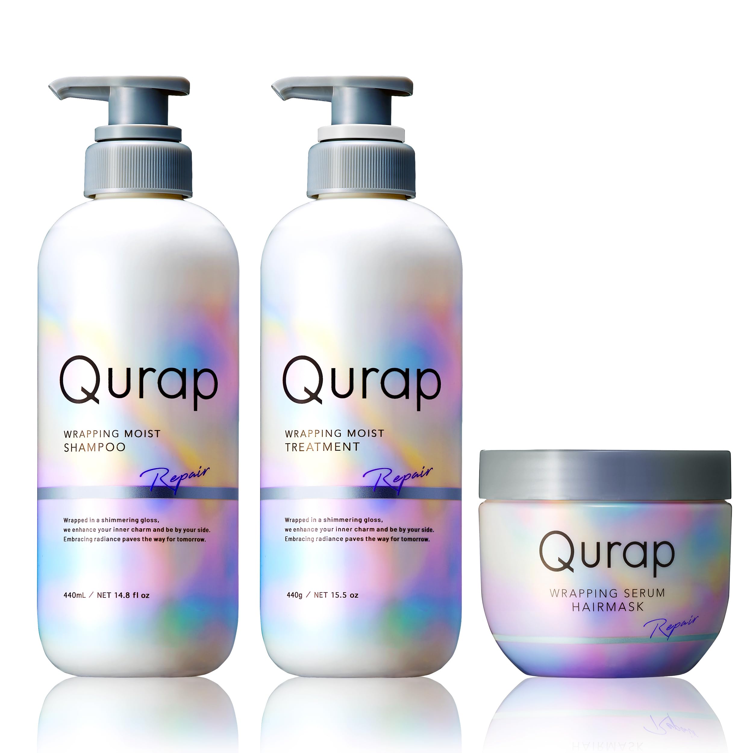 Qurap Shampoo, Treatment, and Serum Hair Mask [Wrapping Moist] 3-Piece Set