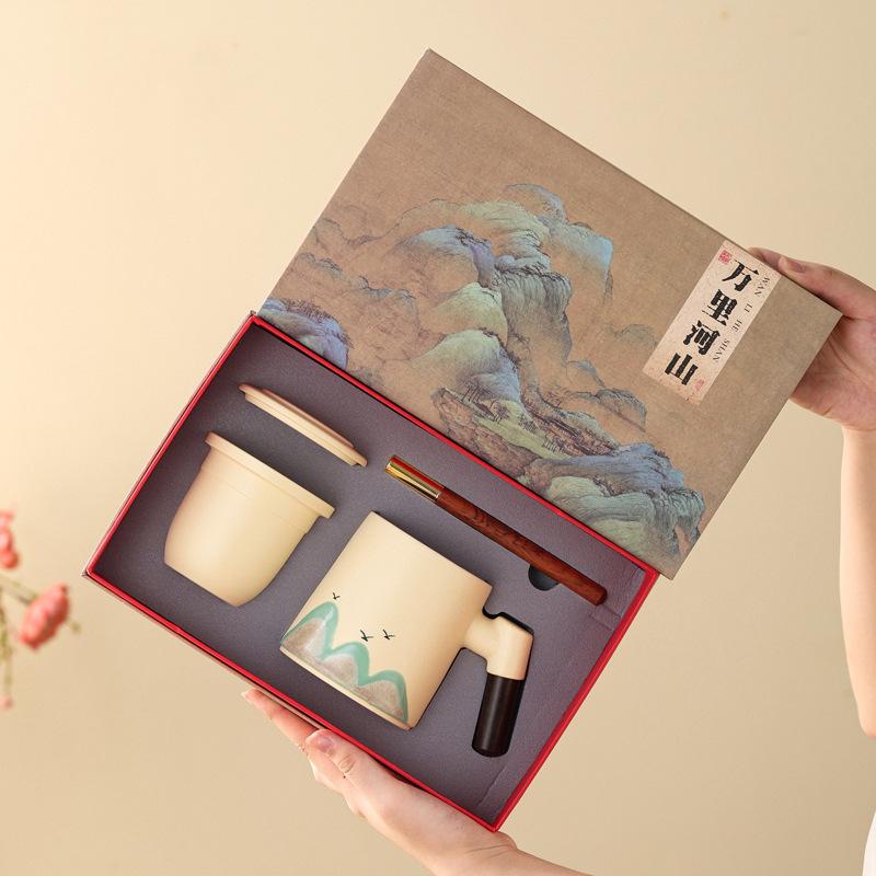 Ceramic Office Cup Water Cup Wanli Jiangshan Hand-painted Tea Cup Tea Separation Filter Tea Cup Business Gift