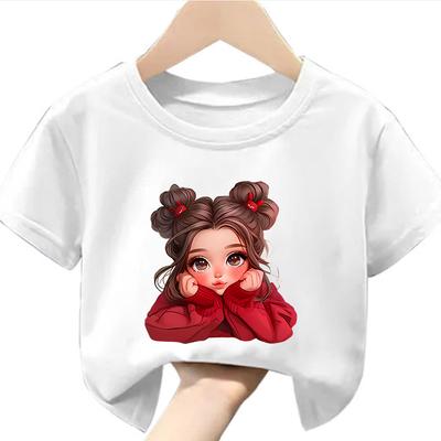 Children's Short-Sleeve T-Shirts Cute Girl Print Summer Casual Crew-Neck Kids' Wear Clothes Girl's Short-sleeved T-shirt