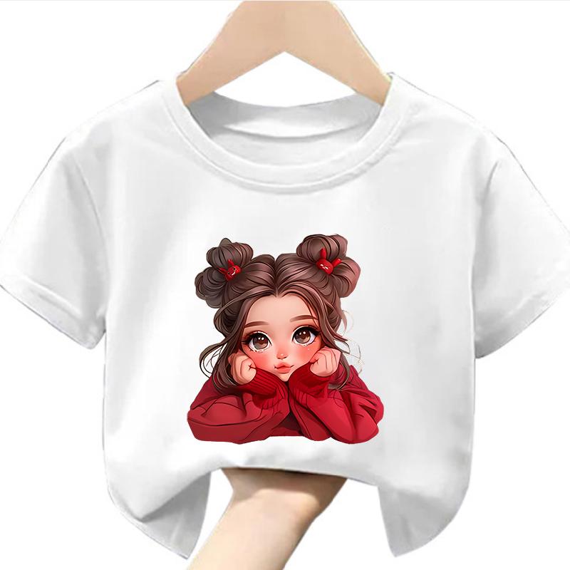 Children's Short-Sleeve T-Shirts Cute Girl Print Summer Casual Crew-Neck Kids' Wear Clothes Girl's Short-sleeved T-shirt