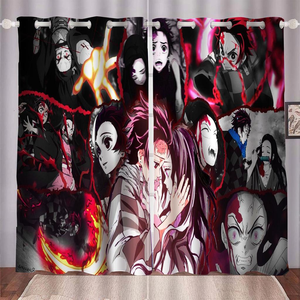 Demon Slayer Cartoon Anime Dustproof  Balcony Screen Curtains For Living Room Bedroom Blackout Curtains Polyester Home