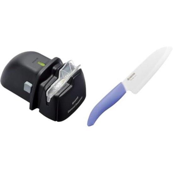 Set purchase benefits Kyocera sharpener electric diamond DS-E38AZ + ceramic knife Santoku 14cm shiny purple FKB-SPU14-AZ